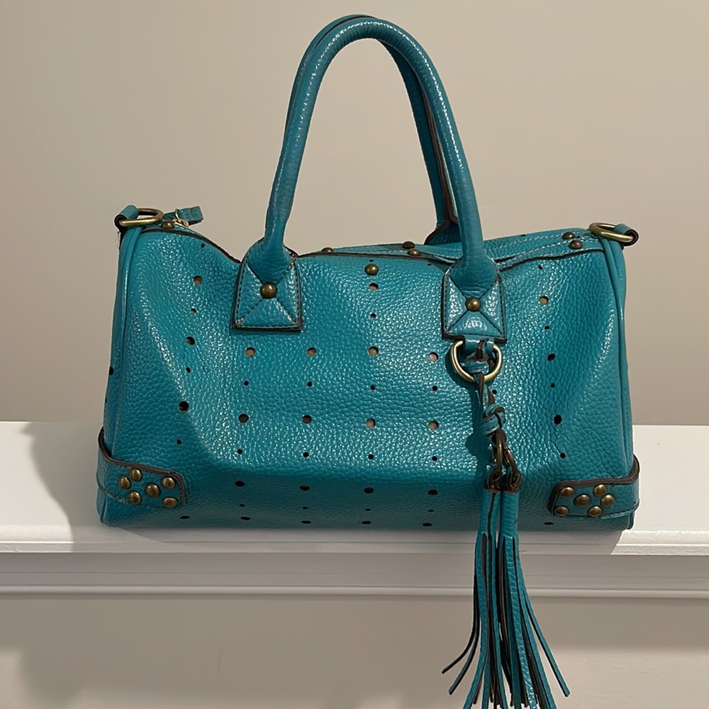 Pebbled Blue Leather Satchel